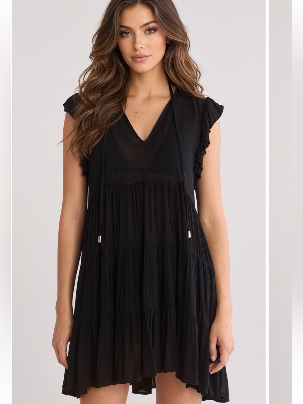 🖤 ELAN Ruffle Cap Sleeve Tiered Cover-Up Dress | Midnight Black | Size S | NWT